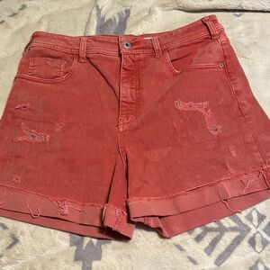 Pilcro and the Letterpress Red Distressed Jean Shorts